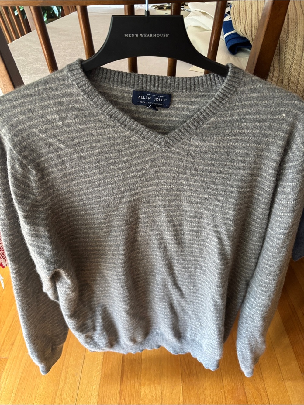 Allen Solly Men's Light Heather Gray V-Neck Cashmere Sweater